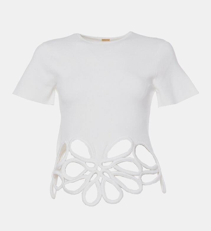 تيشيرت قصير الأكمام مطرز بأزهار