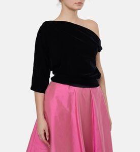 Blue For Burgundy Draped One-shoulder Top, Model View