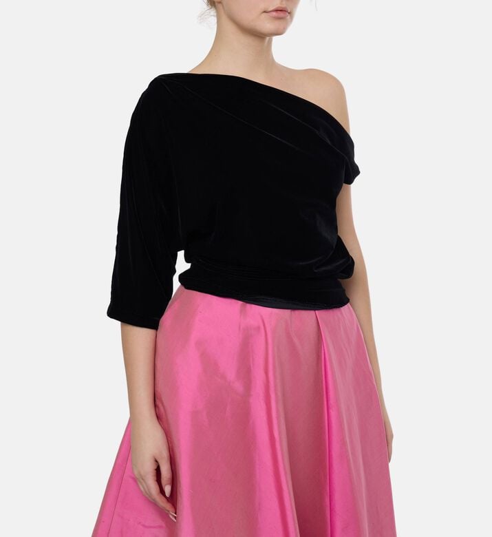 Blue For Burgundy Draped One-shoulder Top, Model View