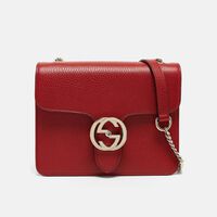 Gucci Red Leather Dollar Interlocking G Crossbody Bag Preowned
