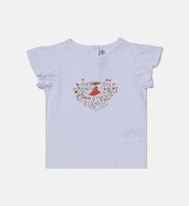 تيشيرت بأكمام مكشكشة بطبعة رسومات توضيحية