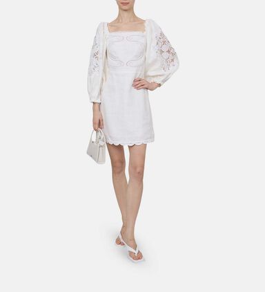 Floral-embroidery Short-sleeve Mini Dress