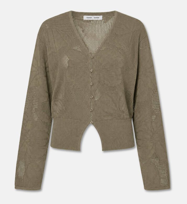 Samsoe Jacquard Knit Button Cardigan, Khaki, S, Packshot View