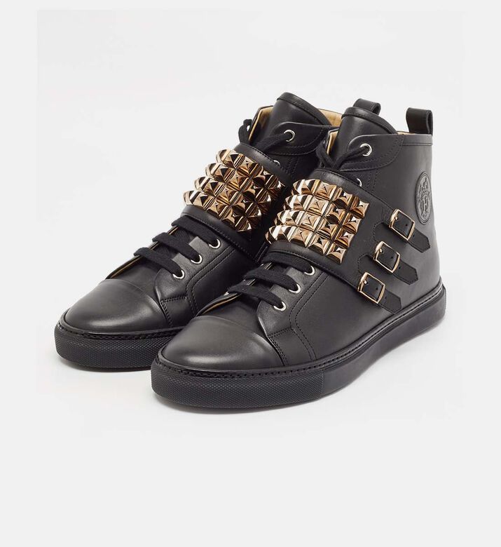 Hermes Black Leather Studded Lennox Sneakers Preowned