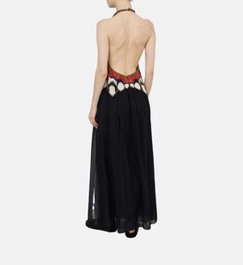 Alicia Silk Embroidered Open-back Dress
