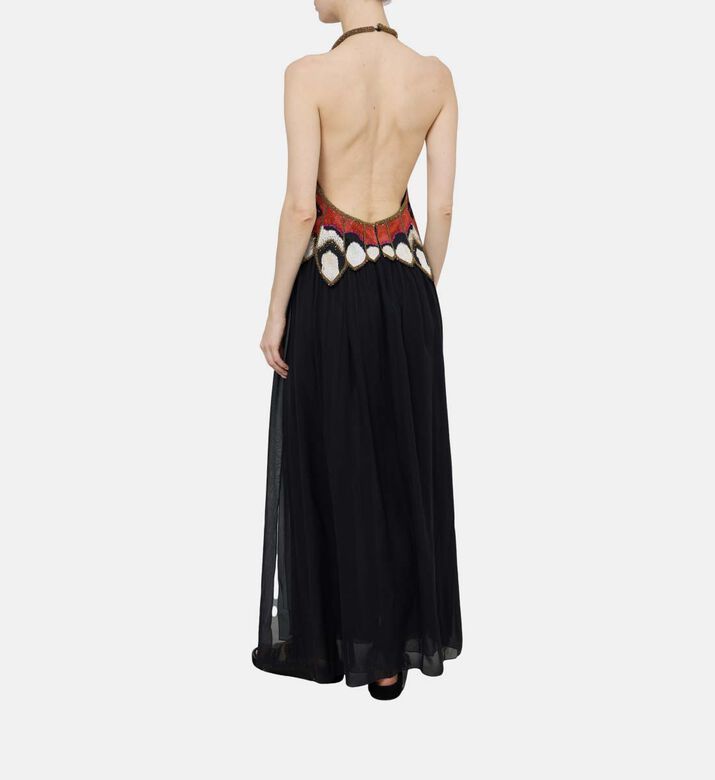 Alicia Silk Embroidered Open-back Dress