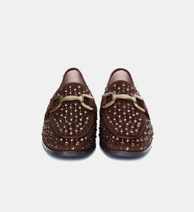 حذاء مسطح لوفرز مزين بأحجار الراين بجلد سويد