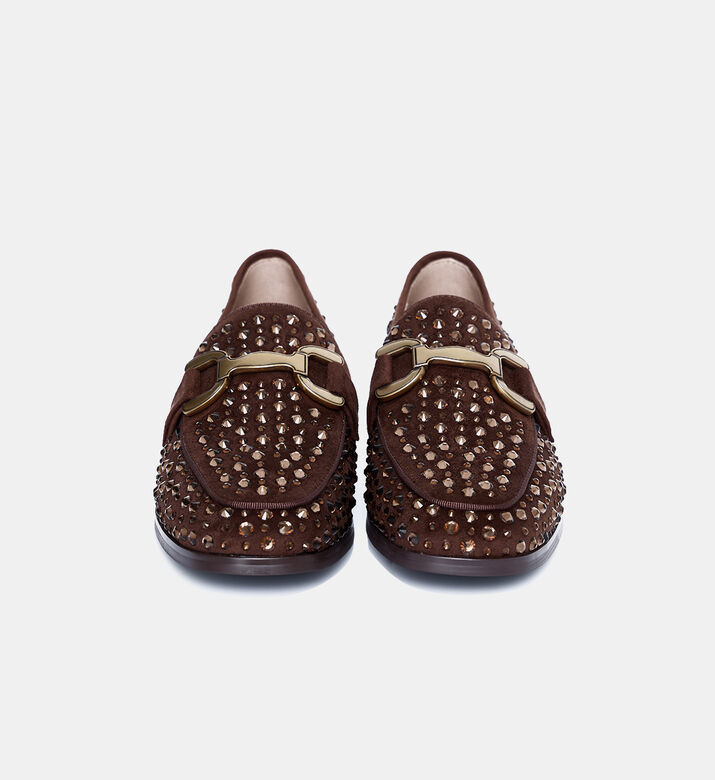 حذاء مسطح لوفرز مزين بأحجار الراين بجلد سويد