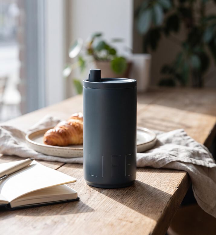 Design Letters Life Tritan Mini Travel Mug, Navy, 350-ml, Model View