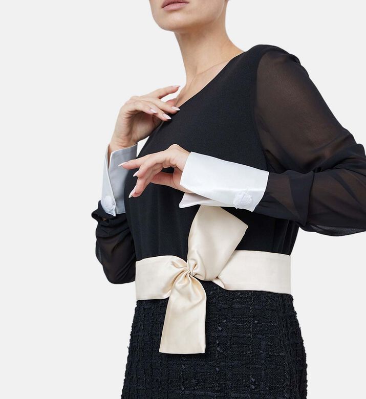 فستان منسوج من التويد بلونين