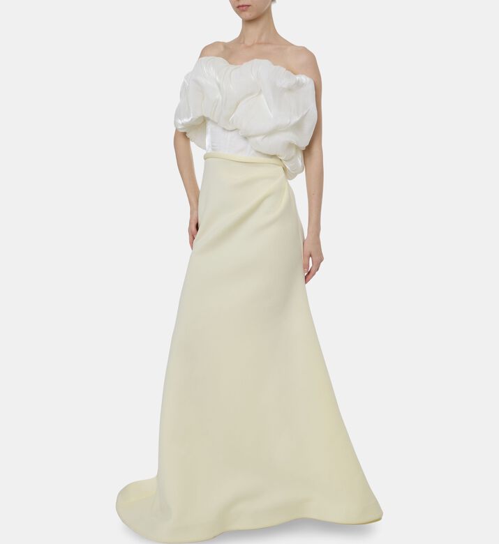 AAVVA Neoprene Tulle Corset One-shoulder Dress, Yellow, M, Model View