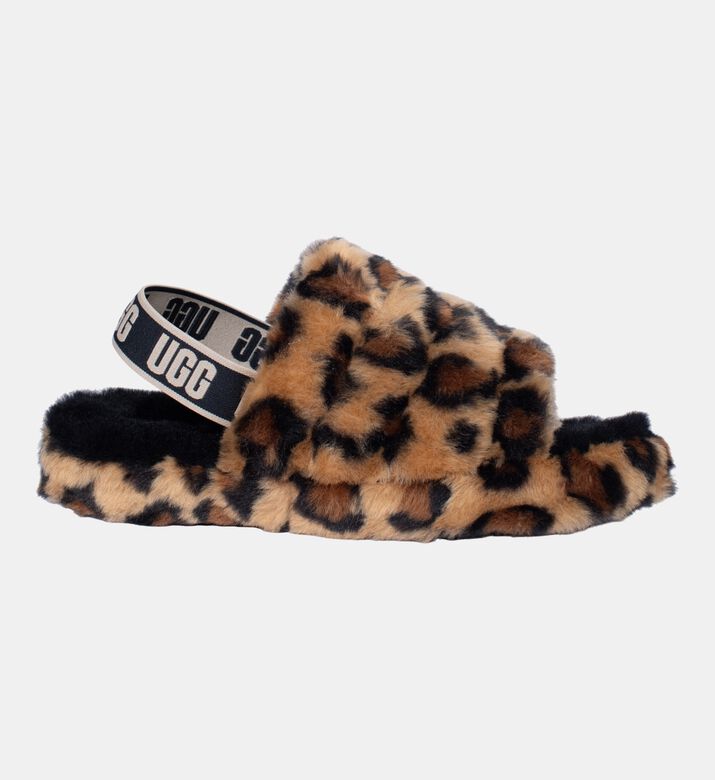 Kids Fluff Leopard Slide Slippers Kids Fluff Leopard Slide Slippers