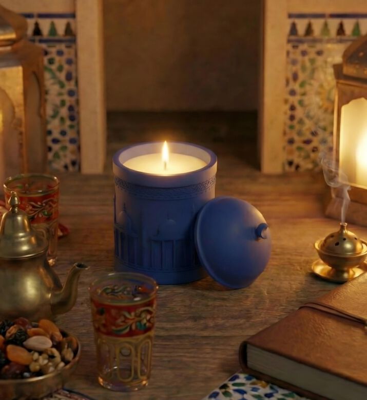Silsal Arabian-inspired Filled Candle Jar, Blue, Packshot View