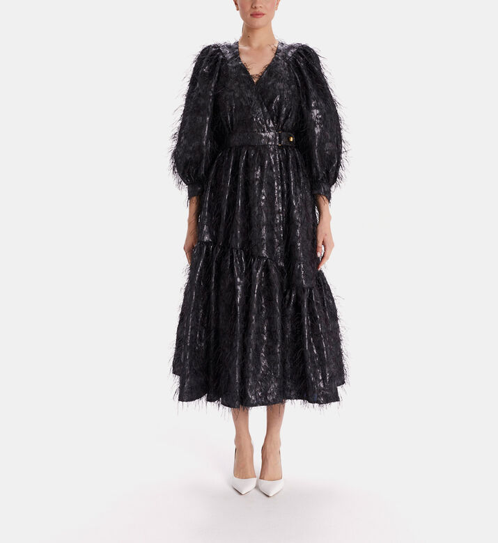 Puff-sleeves Flared Midi Dress
