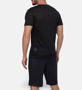 Galeries Lafayette Linen Washed-effect Crewneck T-shirt, Black, S, Model View