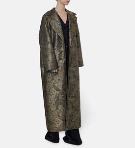 BARG Gold Peacock-motif Brocade Open-front Abaya, Model View