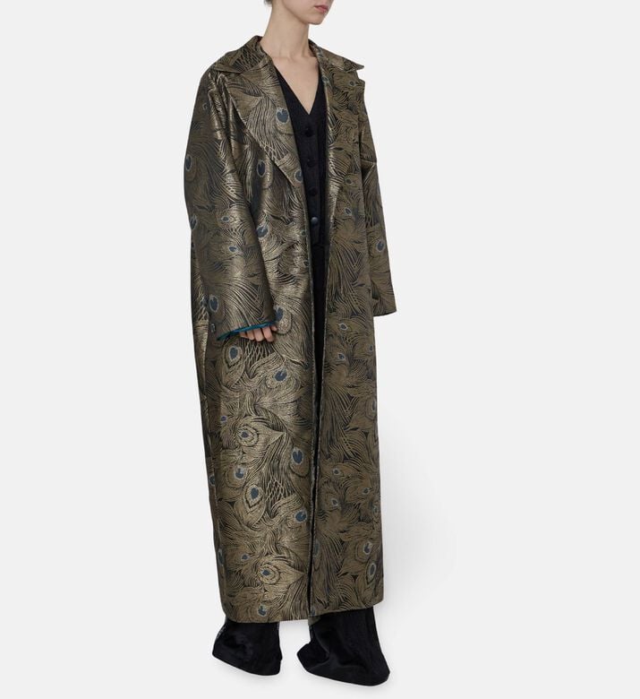 BARG Gold Peacock-motif Brocade Open-front Abaya, Model View