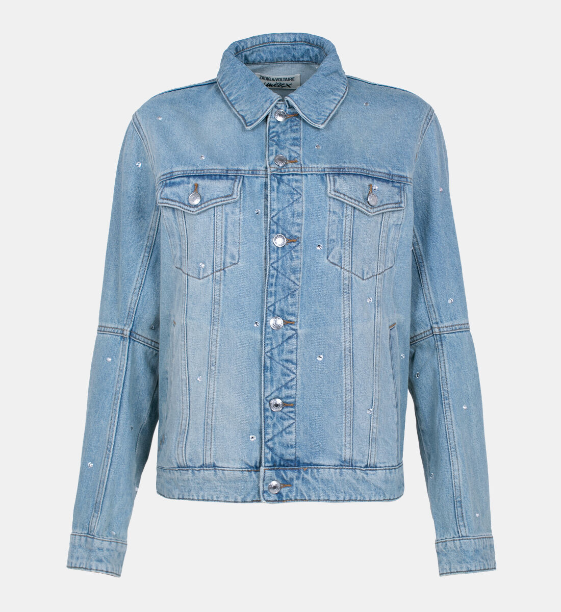 Denim jacket with diamantes clearance