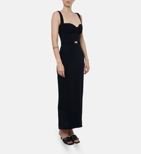 Rowen Rose Gold-tone Buckle Belt Maxi Dress, Model View