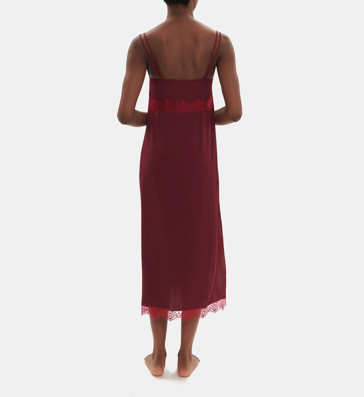 Satin Lace-trim Long Night Dress