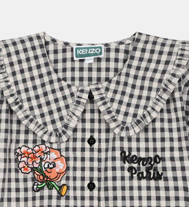 قميص مطرز بأزهار بنقشة مربعات