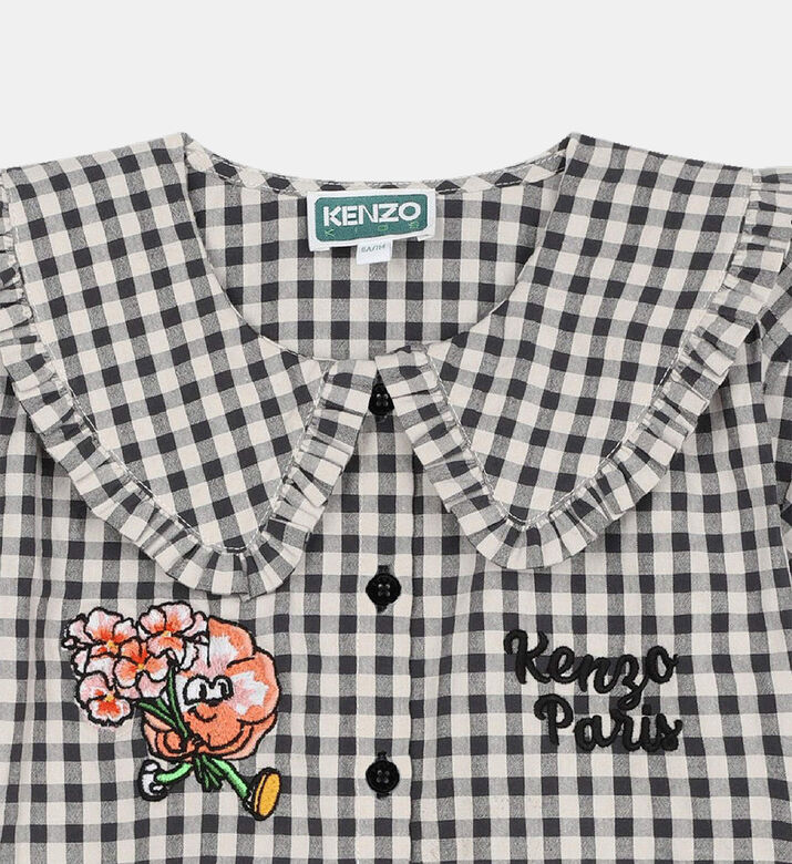 Flower Embroidered Checkered Shirt