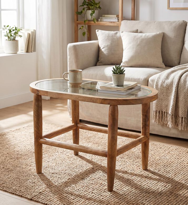 Home Deco and More Oval-shape Capsule-top Table, Light-brown, 43x37-cm, Packshot View