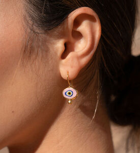 Ottoman Hands Evil Eye Drop Earrings, Pink, Packshot View