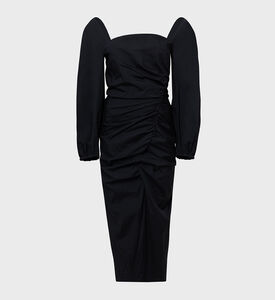 Cotton Puff-sleeve Midi Dress