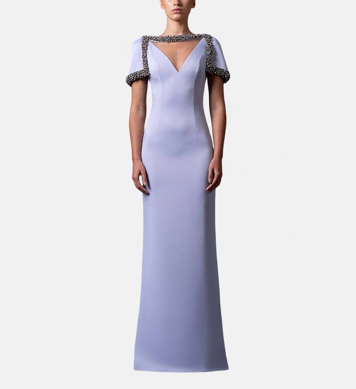 Jean Louis Sabaji Crystal-embellished V-neck Gown, Model View
