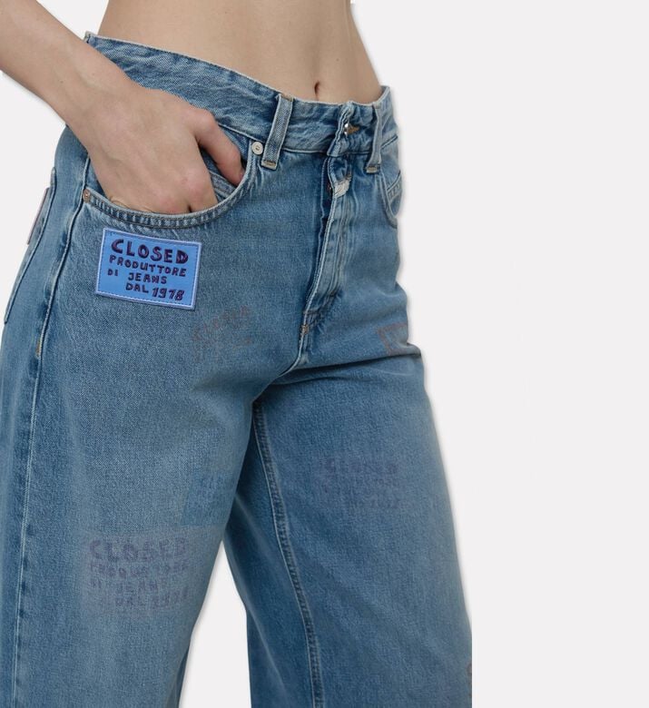 Closed Logo-print Wide-leg Jeans, Blue, 28, Model View