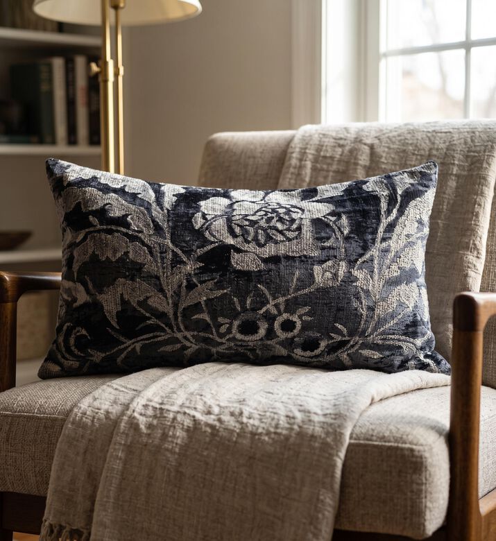 Tohfa Luxe Luxe Charcoal Flower Decorative Cushion, Packshot View