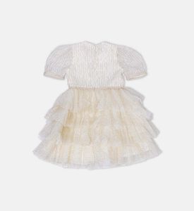 فستان ترتر تول مطرز بخيوط ذهبية