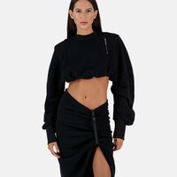 Teri Gathered Slit Midi Skirt