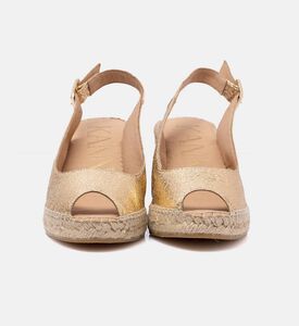 Gold Leather Peep Toe Wedge Sandals