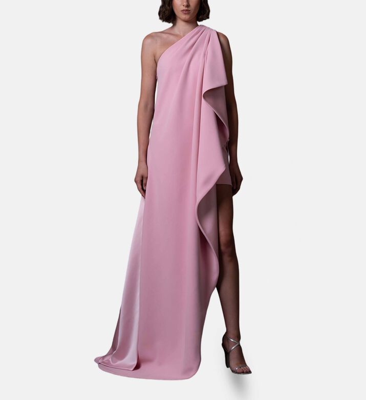 Jean Louis Sabaji Ruffle Sleeveless Flared Gown, Model View