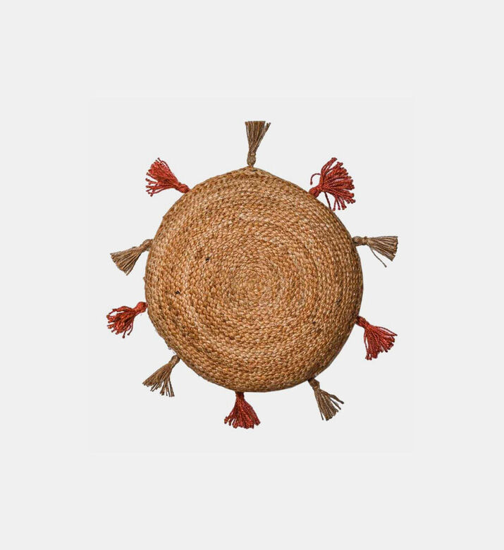Alizea Sunny Jute Terracotta Pom Pom Cushion, Natural, 40x8-cm, Packshot View
