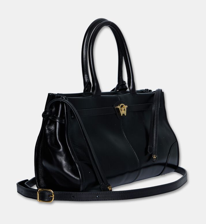 Manc Leather Structured Top-handle Bag, Black, Packshot View
