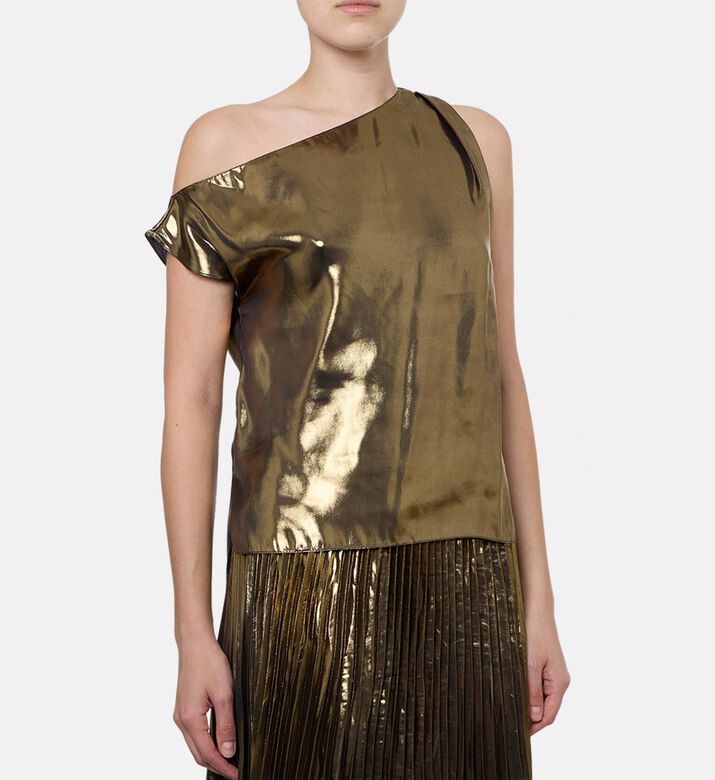 Blue For Burgundy Metallic Asymmetrical Top, Gold, 42, Model View