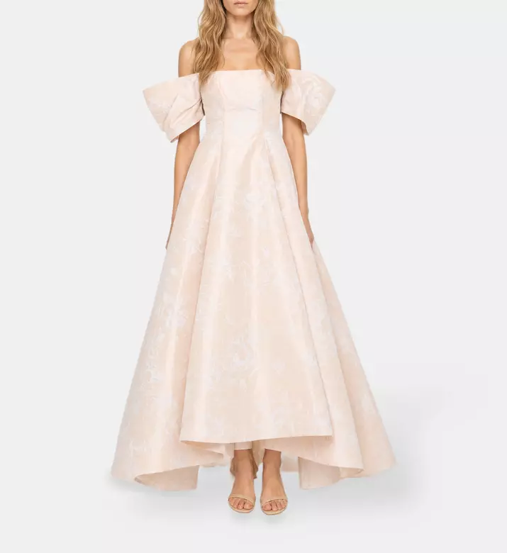 L Atelier Du Luxe Silk Jacquard Strapless Gown, Model View