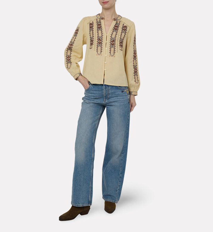 Ba and Sh Embroidered Long-sleeve Blouse, Model View