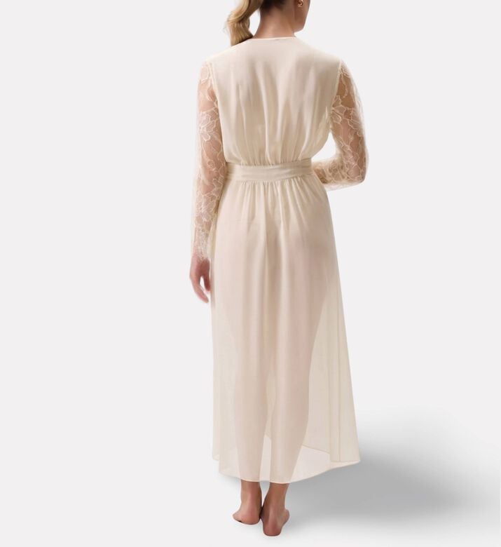 Rya Sheer Lace Sleeve Belted Robe, Model View