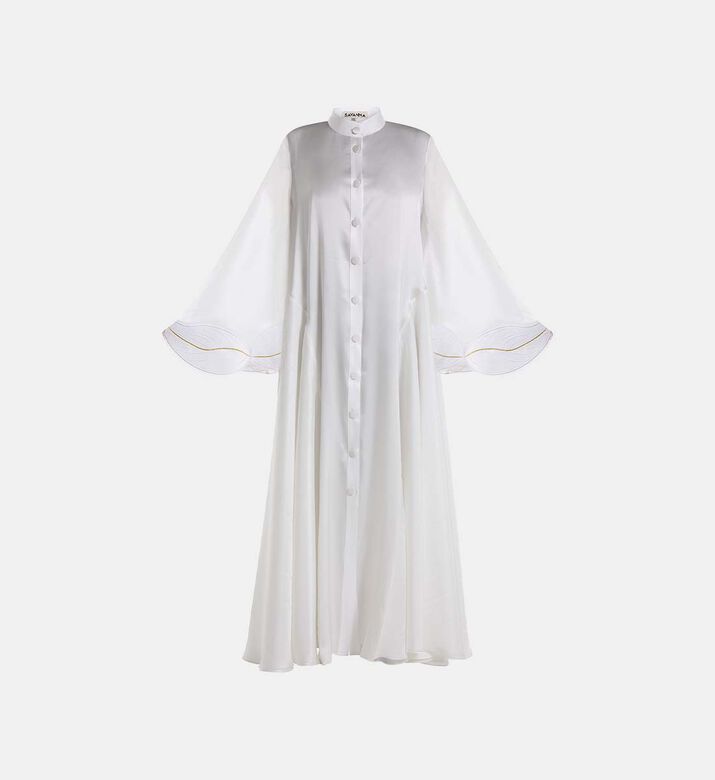 Leila Silk Satin Leaf Applique Maxi Dress