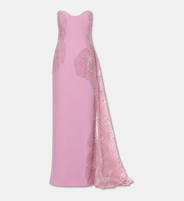 Jean Louis Sabaji Crepe Tulle Embroidered Overskirt Dress, Packshot View