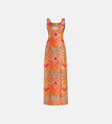 Geometric-pattern Metallic Midi Dress