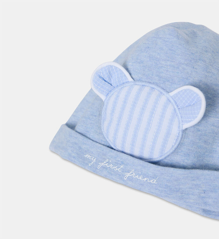 My First Collection Embroidered Bear Baby Hat, Blue, Packshot View