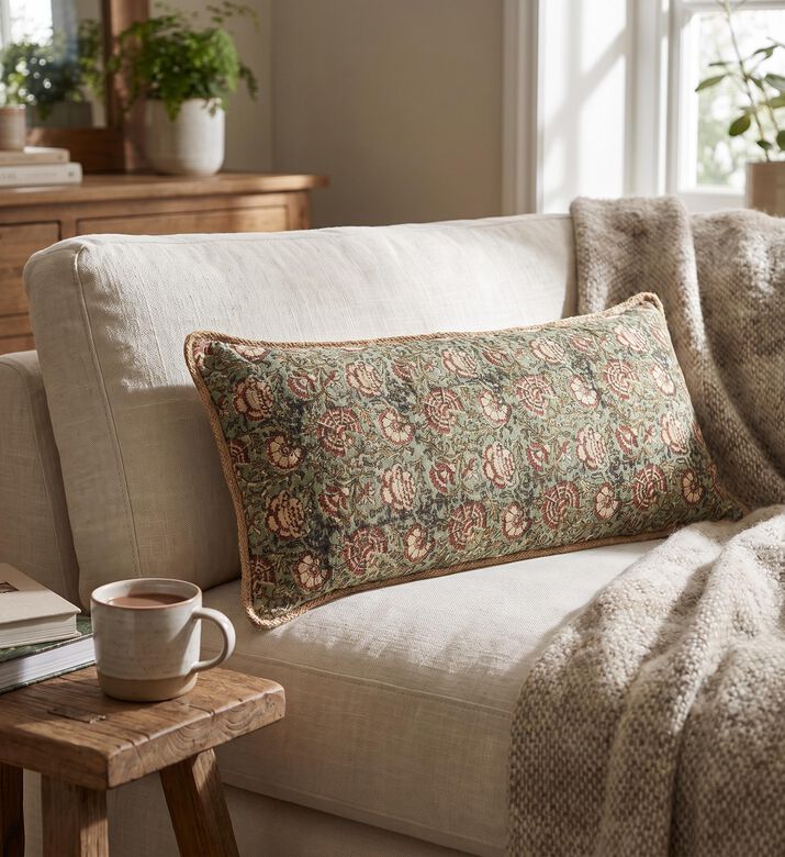 Home Deco and More Lotus Printed Cotton Filled And Vaccumed Cushion, Packshot View
