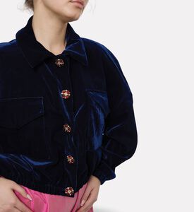 Blue For Burgundy Embellished Buttons Cropped Jacket, Navy, 40, Model View