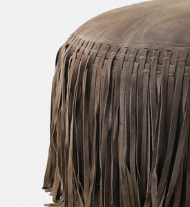 Home Deco and More Willow Suede Leather Round Pouf, Olive, Packshot View Home Deco and More Willow Suede Leather Round Pouf, Olive, Packshot View