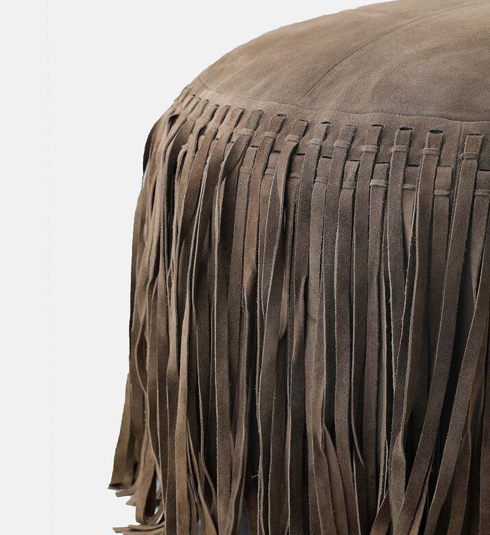 Home Deco and More Willow Suede Leather Round Pouf, Olive, Packshot View Home Deco and More Willow Suede Leather Round Pouf, Olive, Packshot View